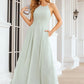 A-line Scoop Neck Sleeveless Long/Floor-Length Chiffon Bridesmaid Dresses With Pleated Pockets Margery DEP0025378