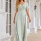 A-line V Neck Short Sleeve Chiffon Long/Floor-Length Bridesmaid Dresses With Pleated Waistband Reina DEP0025381