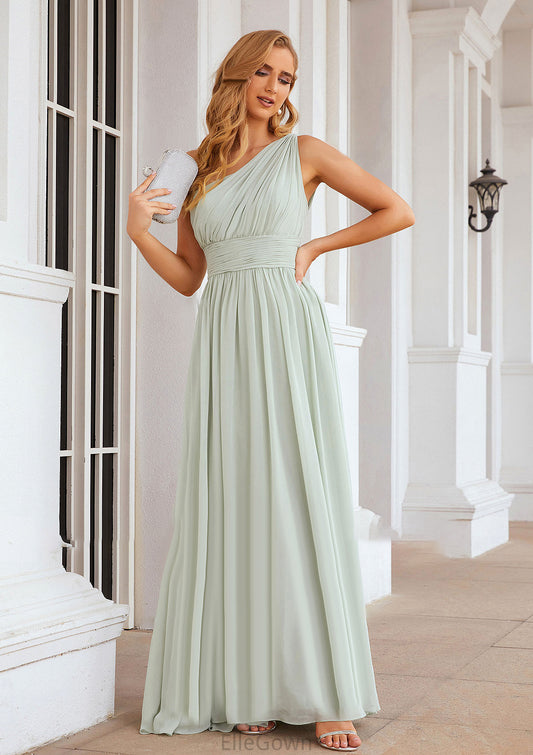 A-line One-Shoulder Sleeveless Chiffon Long/Floor-Length Bridesmaid Dresses With Pleated Anna DEP0025382