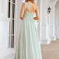 A-line One-Shoulder Sleeveless Chiffon Long/Floor-Length Bridesmaid Dresses With Pleated Anna DEP0025382