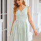 A-line V Neck Sleeveless Chiffon Knee-Length Bridesmaid Dresses With Pleated Waistband Dayanara DEP0025383