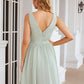 A-line V Neck Sleeveless Chiffon Knee-Length Bridesmaid Dresses With Pleated Waistband Dayanara DEP0025383