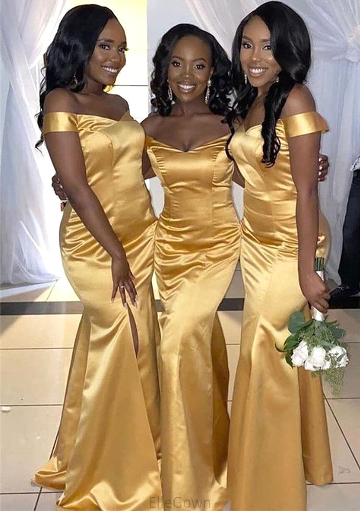 Trumpet/Mermaid Off-the-Shoulder Regular Straps Long/Floor-Length Charmeuse Bridesmaid Dresses With Pleated Split Jill DEP0025384