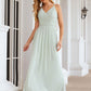 A-line V Neck Sleeveless Chiffon Long/Floor-Length Bridesmaid Dresses With Pleated Haven DEP0025385