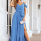 A-line V Neck Sleeveless Chiffon Long/Floor-Length Bridesmaid Dresses With Pleated Waistband Split Madge DEP0025387