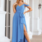 A-line V Neck Sleeveless Chiffon Long/Floor-Length Bridesmaid Dresses With Pleated Waistband Split Madge DEP0025387