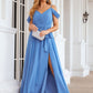 A-line V Neck Sleeveless Chiffon Long/Floor-Length Bridesmaid Dresses With Pleated Waistband Split Madge DEP0025387