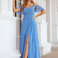 A-line V Neck Sleeveless Chiffon Long/Floor-Length Bridesmaid Dresses With Pleated Split Dana DEP0025388