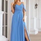 A-line V Neck Sleeveless Chiffon Long/Floor-Length Bridesmaid Dresses With Pleated Split Dana DEP0025388