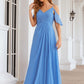 A-line V Neck Sleeveless Chiffon Long/Floor-Length Bridesmaid Dresses With Pleated Split Dana DEP0025388