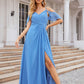 A-line V Neck Sleeveless Chiffon Long/Floor-Length Bridesmaid Dresses With Pleated Split Dana DEP0025388