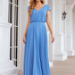 A-line V Neck Short Sleeve Chiffon Long/Floor-Length Bridesmaid Dresses Yasmin DEP0025390