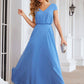 A-line V Neck Short Sleeve Chiffon Long/Floor-Length Bridesmaid Dresses Yasmin DEP0025390