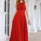 A-line Empire Scalloped Neck Sleeveless Chiffon Long/Floor-Length Bridesmaid Dresses With Beading Sequins Teresa DEP0025392