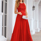 A-line Empire Scalloped Neck Sleeveless Chiffon Long/Floor-Length Bridesmaid Dresses With Beading Sequins Teresa DEP0025392