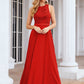 A-line Empire Scalloped Neck Sleeveless Chiffon Long/Floor-Length Bridesmaid Dresses With Beading Sequins Teresa DEP0025392