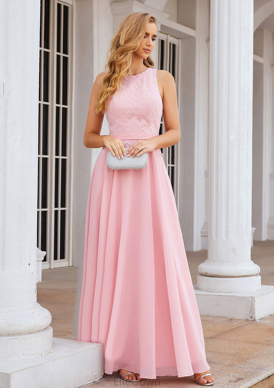 A-line Scalloped Neck Sleeveless Chiffon Long/Floor-Length Bridesmaid Dresses With Beading Georgia DEP0025393