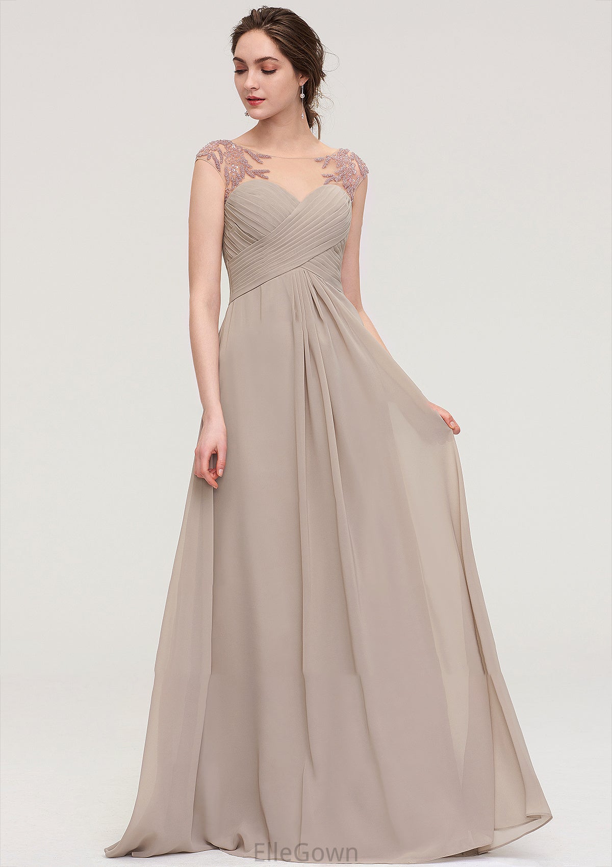 Sleeveless Scoop Neck Long/Floor-Length A-line/Princess Chiffon Bridesmaid Dresses With Pleated Beading -Bridesmaid Dresseses
 Dulce DEP0025396