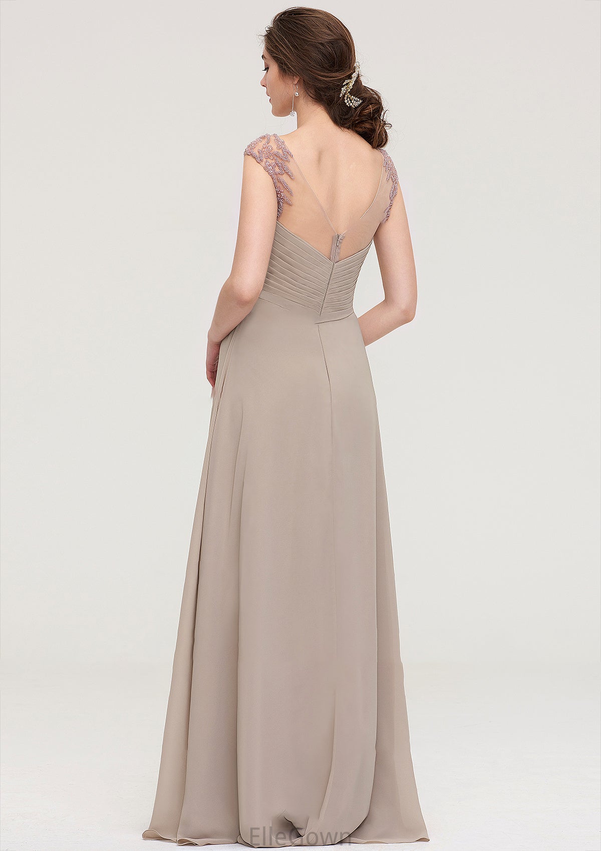 Sleeveless Scoop Neck Long/Floor-Length A-line/Princess Chiffon Bridesmaid Dresses With Pleated Beading -Bridesmaid Dresseses
 Dulce DEP0025396