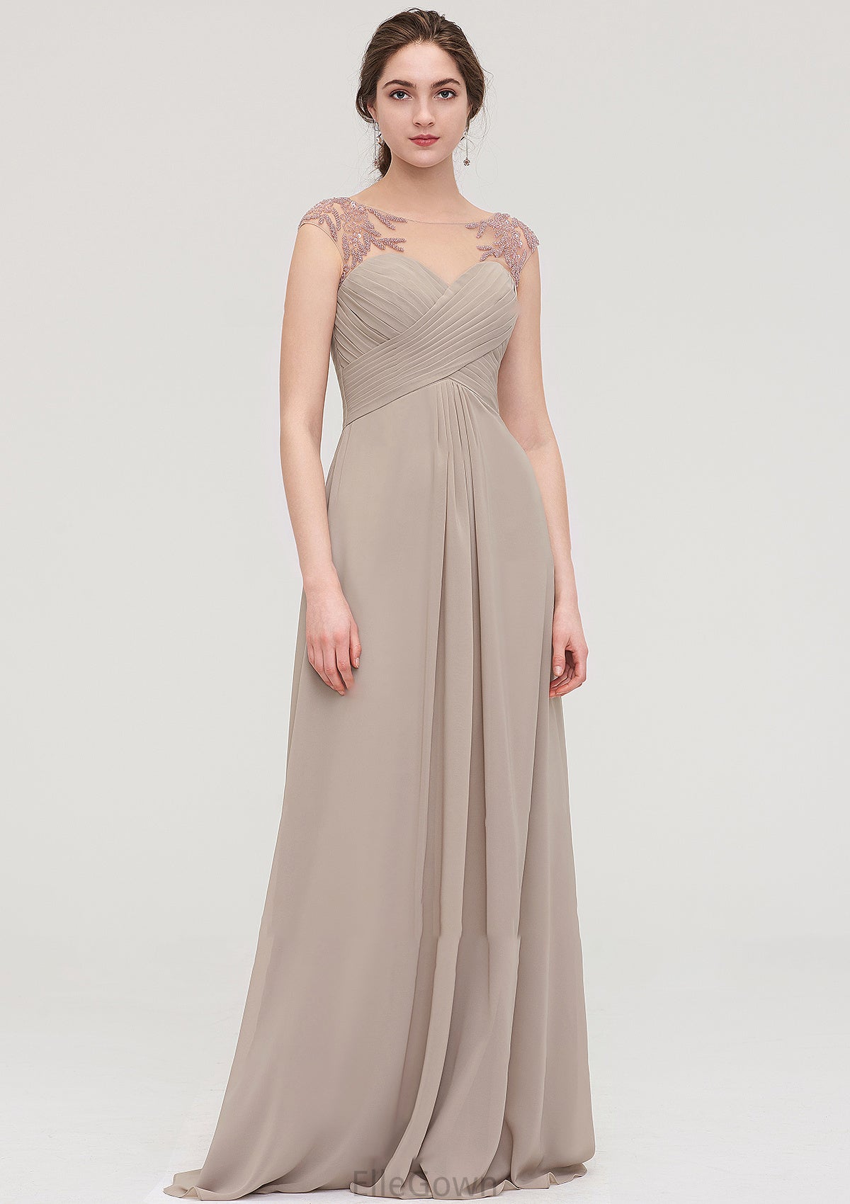 Sleeveless Scoop Neck Long/Floor-Length A-line/Princess Chiffon Bridesmaid Dresses With Pleated Beading -Bridesmaid Dresseses
 Dulce DEP0025396