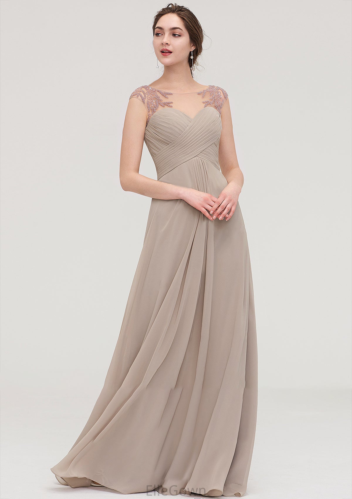 Sleeveless Scoop Neck Long/Floor-Length A-line/Princess Chiffon Bridesmaid Dresses With Pleated Beading -Bridesmaid Dresseses
 Dulce DEP0025396