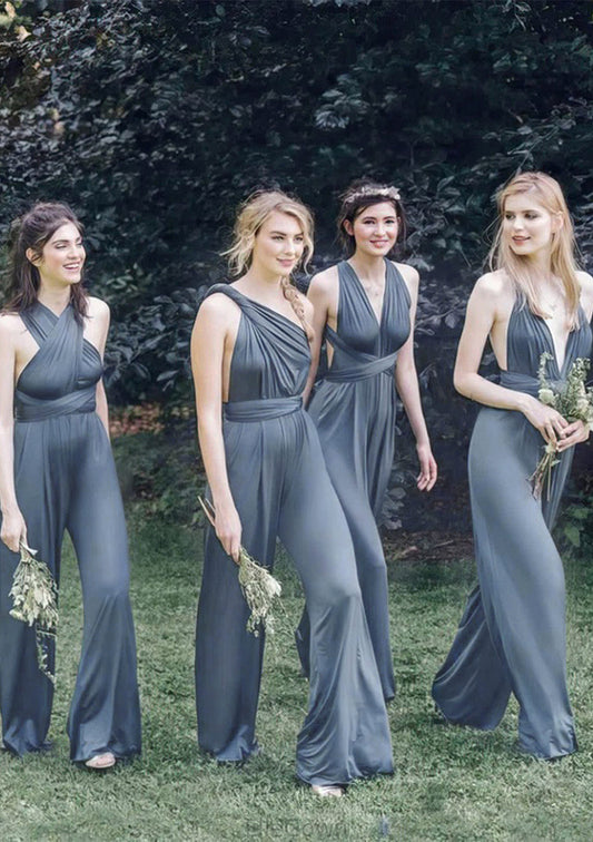 Jumpsuit/Pantsuit Sleeveless Long/Floor-Length Jersey Bridesmaid Dresses With Pleated Mireya DEP0025397