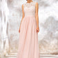 Scoop Neck Sleeveless Long/Floor-Length Chiffon A-line/Princess Bridesmaid Dresses With Lace Raven DEP0025398