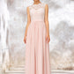 Scoop Neck Sleeveless Long/Floor-Length Chiffon A-line/Princess Bridesmaid Dresses With Lace Raven DEP0025398