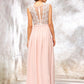 Scoop Neck Sleeveless Long/Floor-Length Chiffon A-line/Princess Bridesmaid Dresses With Lace Raven DEP0025398