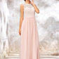 Scoop Neck Sleeveless Long/Floor-Length Chiffon A-line/Princess Bridesmaid Dresses With Lace Raven DEP0025398