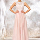 Scoop Neck Sleeveless Long/Floor-Length Chiffon A-line/Princess Bridesmaid Dresses With Lace Raven DEP0025398