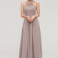 Scoop Neck Sleeveless A-line/Princess Chiffon Long/Floor-Length Bridesmaid Dresseses With Pleated Gracie DEP0025399