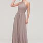 Scoop Neck Sleeveless A-line/Princess Chiffon Long/Floor-Length Bridesmaid Dresseses With Pleated Gracie DEP0025399