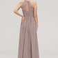 Scoop Neck Sleeveless A-line/Princess Chiffon Long/Floor-Length Bridesmaid Dresseses With Pleated Gracie DEP0025399