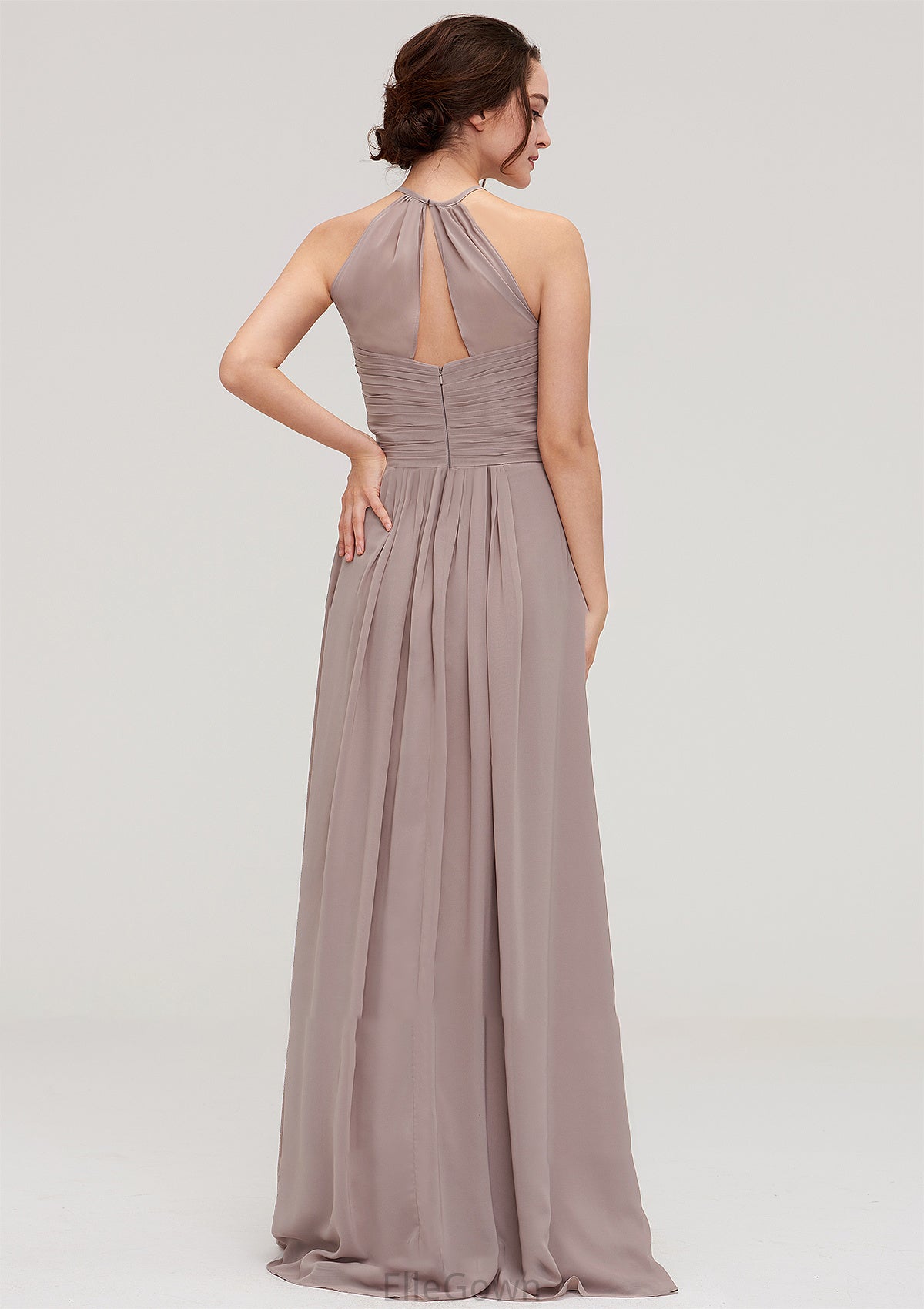 Scoop Neck Sleeveless A-line/Princess Chiffon Long/Floor-Length Bridesmaid Dresseses With Pleated Gracie DEP0025399