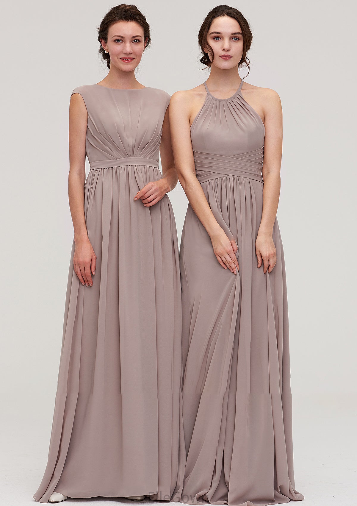 Scoop Neck Sleeveless A-line/Princess Chiffon Long/Floor-Length Bridesmaid Dresseses With Pleated Gracie DEP0025399