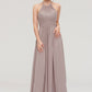 Scoop Neck Sleeveless A-line/Princess Chiffon Long/Floor-Length Bridesmaid Dresseses With Pleated Gracie DEP0025399