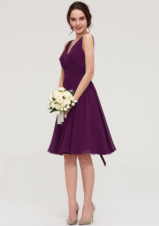 Sleeveless V Neck Chiffon A-line/Princess Knee-Length Bridesmaid Dresses With Pleated Anabel DEP0025401