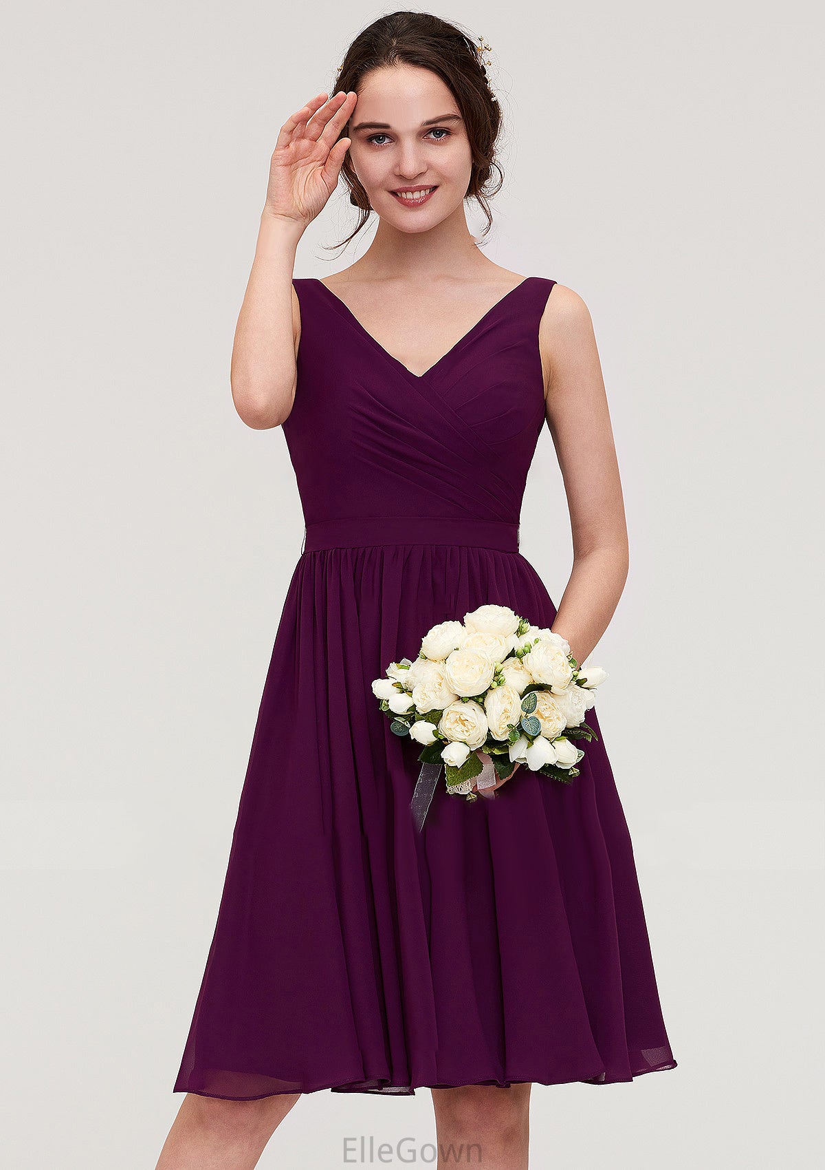 Sleeveless V Neck Chiffon A-line/Princess Knee-Length Bridesmaid Dresses With Pleated Anabel DEP0025401