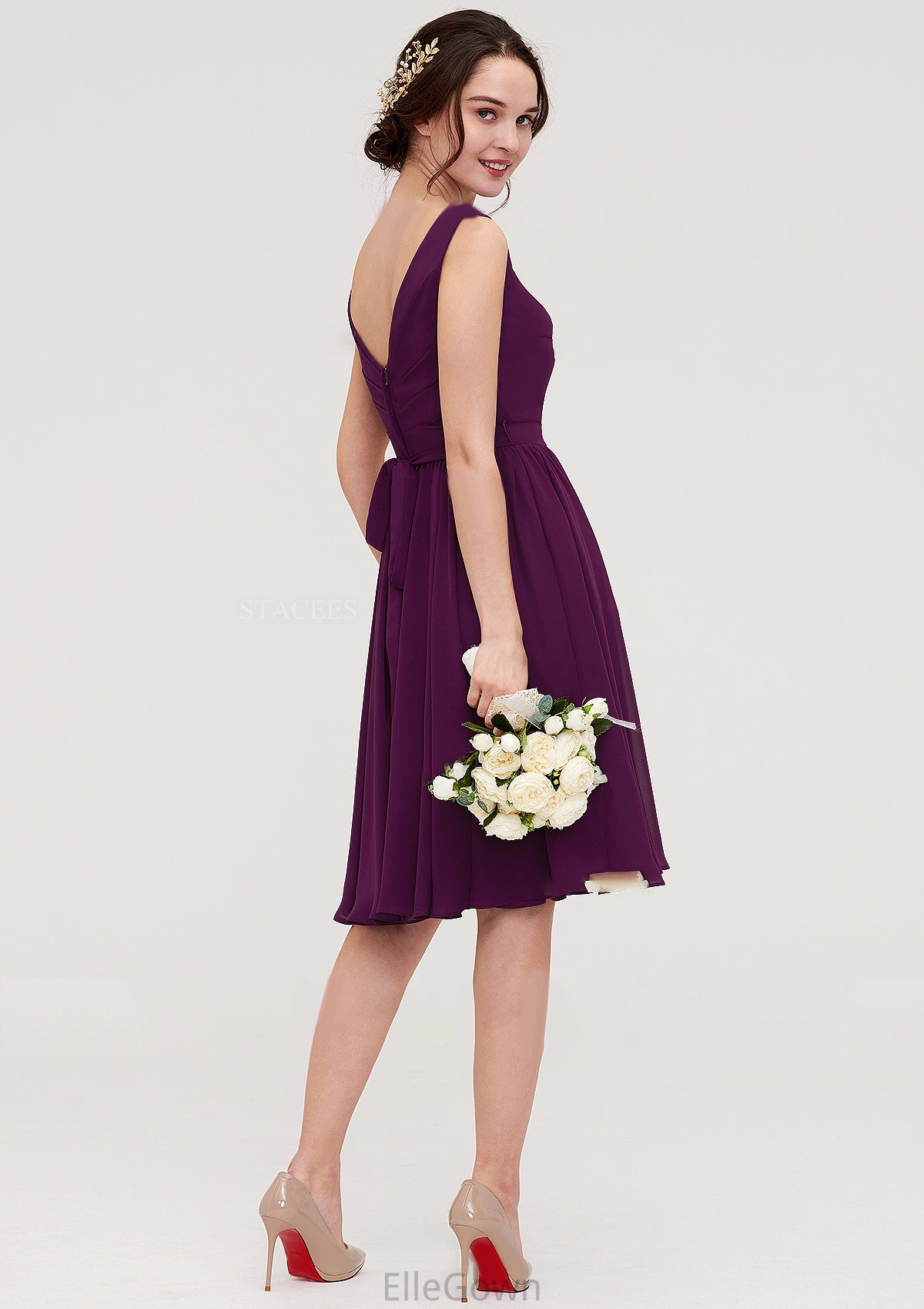 Sleeveless V Neck Chiffon A-line/Princess Knee-Length Bridesmaid Dresses With Pleated Anabel DEP0025401