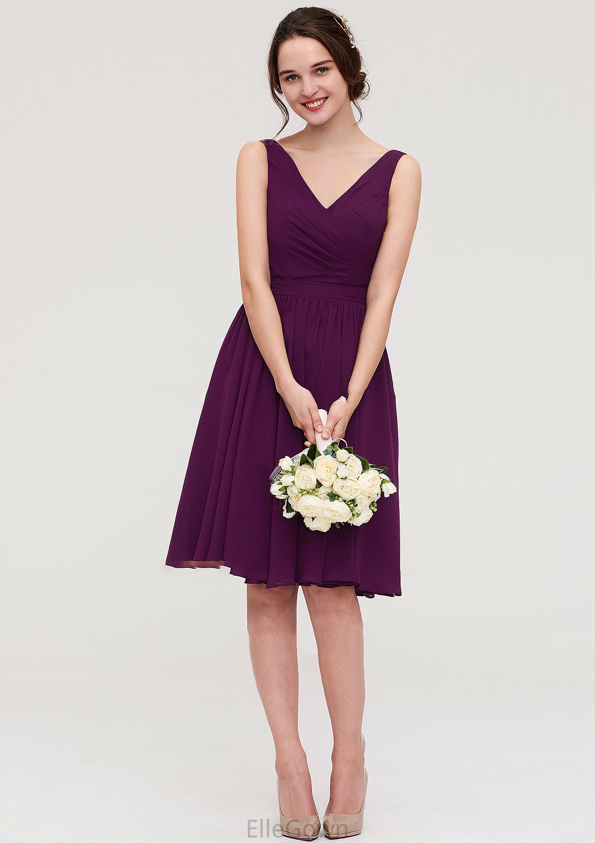 Sleeveless V Neck Chiffon A-line/Princess Knee-Length Bridesmaid Dresses With Pleated Anabel DEP0025401