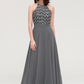 A-line/Princess Halter Long/Floor-Length Chiffon A-line/Princess Bridesmaid Dresses With Appliqued Nathalia DEP0025402