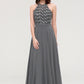 A-line/Princess Halter Long/Floor-Length Chiffon A-line/Princess Bridesmaid Dresses With Appliqued Nathalia DEP0025402