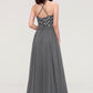 A-line/Princess Halter Long/Floor-Length Chiffon A-line/Princess Bridesmaid Dresses With Appliqued Nathalia DEP0025402