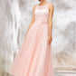 Bateau Sleeveless Tea-Length Tulle A-line/Princess Bridesmaid Dresses With Waistband Lace Leyla DEP0025403