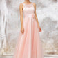 Bateau Sleeveless Tea-Length Tulle A-line/Princess Bridesmaid Dresses With Waistband Lace Leyla DEP0025403