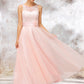 Bateau Sleeveless Tea-Length Tulle A-line/Princess Bridesmaid Dresses With Waistband Lace Leyla DEP0025403