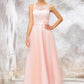 Bateau Sleeveless Tea-Length Tulle A-line/Princess Bridesmaid Dresses With Waistband Lace Leyla DEP0025403