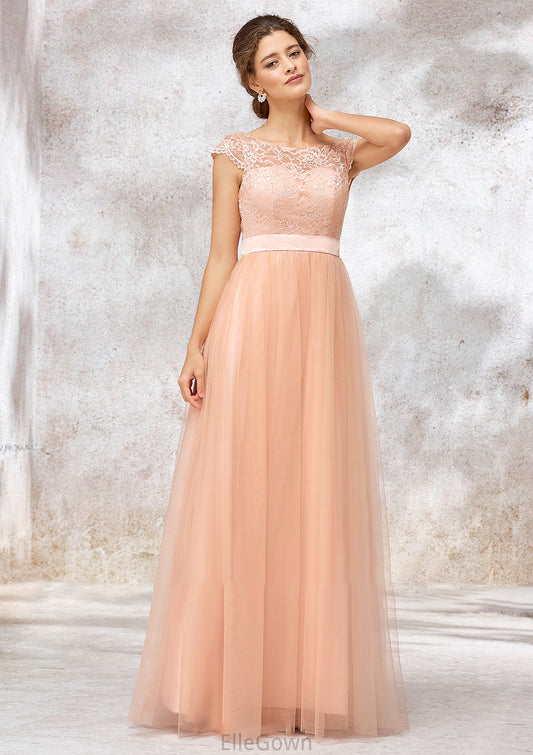 Sleeveless Bateau Long/Floor-Length Tulle A-line/Princess Bridesmaid Dresses With Sashes Lace Norma DEP0025405