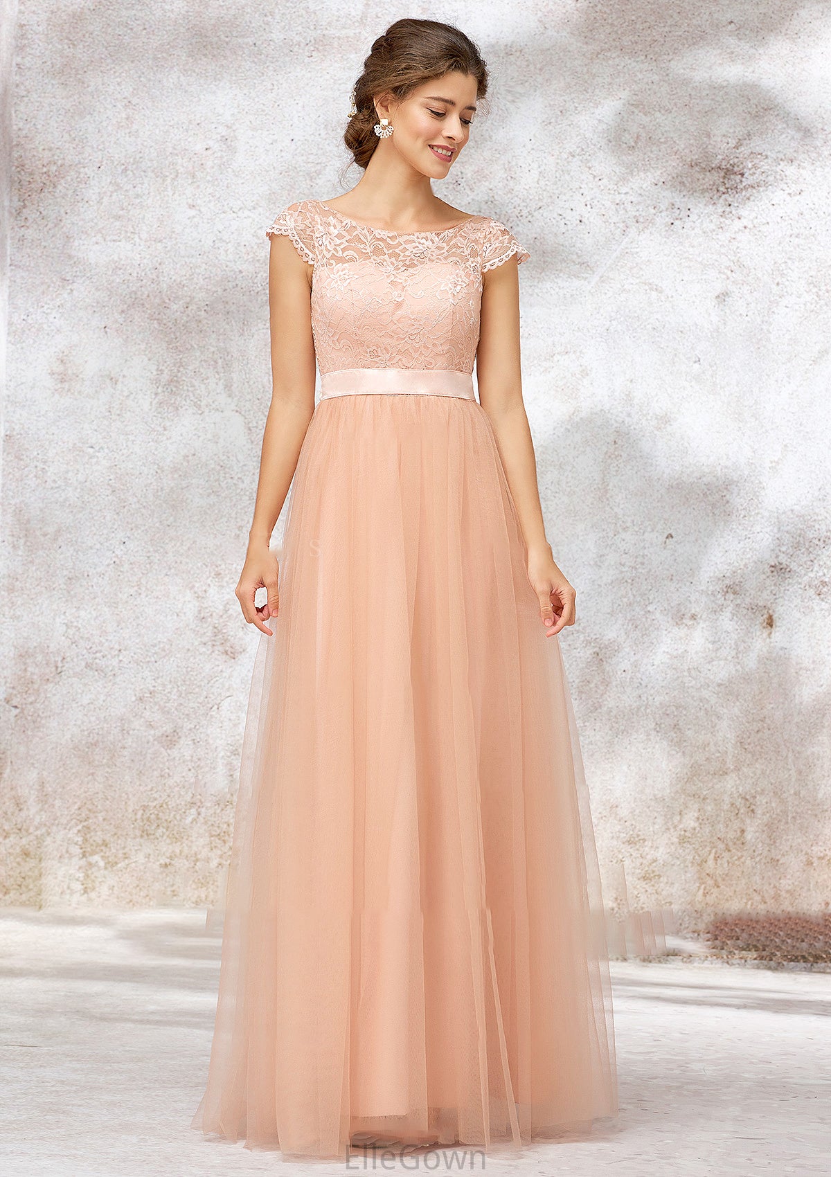 Sleeveless Bateau Long/Floor-Length Tulle A-line/Princess Bridesmaid Dresses With Sashes Lace Norma DEP0025405